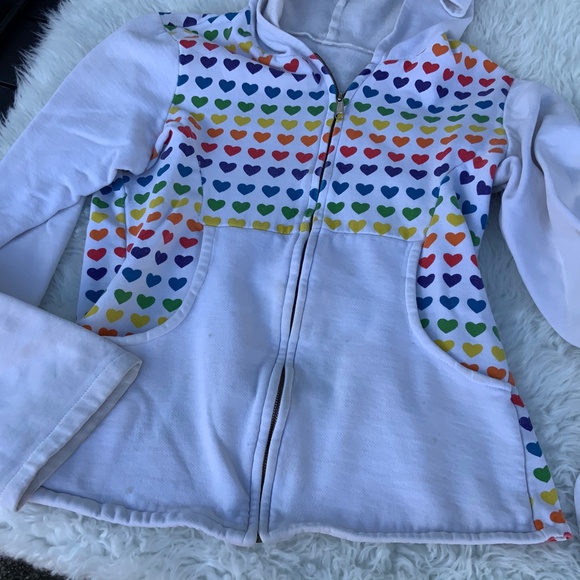 Cute Heart sweatshirt zip down hoodie rainbow vintage handmade - Picture 3 of 4